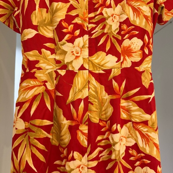 Rum Runner Vintage 100% Silk Red Hawaiian Floral Wrap Midi Dress Sz 10 Cruise - Picture 9 of 11